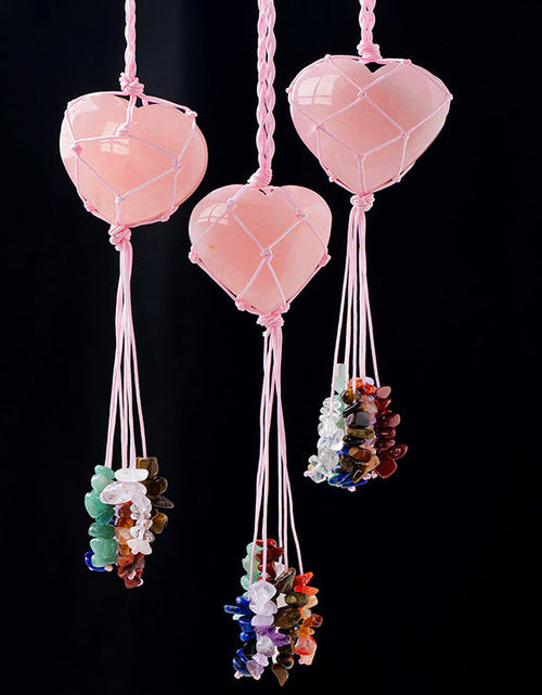 Load image into Gallery viewer, Pink Crystal Love Pendant Pink Crystal Original Stone Heart shaped Peach Heart Colorful Crushed Stone Tassel Pendant
