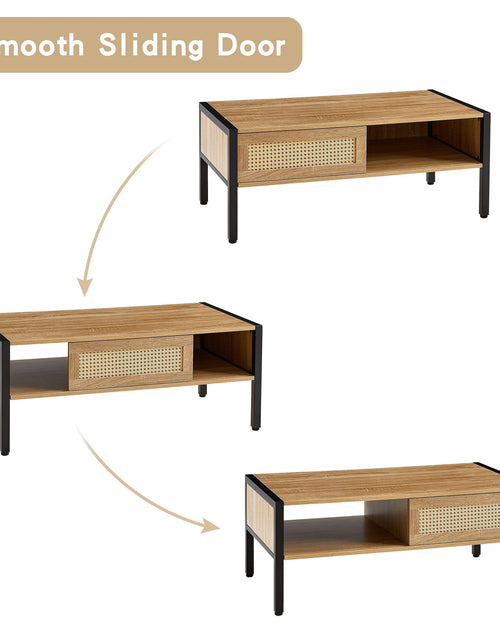 Load image into Gallery viewer, 40.16" Rattan Coffee table, sliding door for storage, metal legs, Modern table for living room , natural
