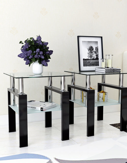 Load image into Gallery viewer, Set of 2, Modern Tempered Glass Tea Table Coffee Table End Table, Square Table for Living Room, Transparent/Black

