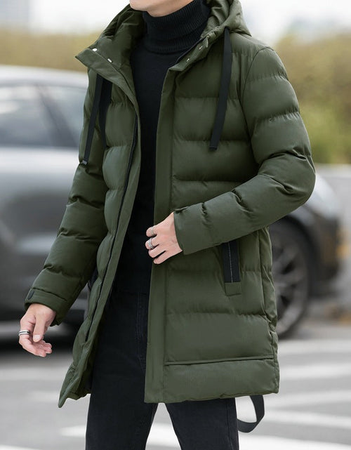 Load image into Gallery viewer, Loose men's medium to long thick warm casual fashion cotton jacket hooded cotton jacket for men
