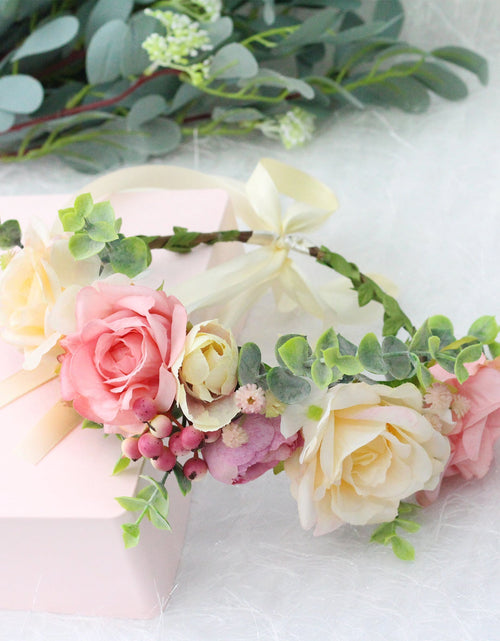 Load image into Gallery viewer, Spring and summer flower garland headwear simulation rose crown water grass headband bride travel photography hair accessories
