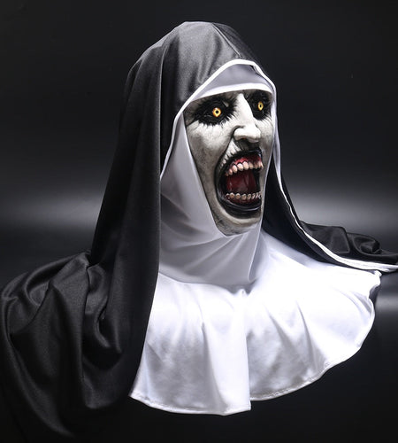 The Nun Horror Mask Cosplay Valak Scary Latex Masks with Headscarf Veil Hood Full Face Helmet Horror Costume Halloween Prop