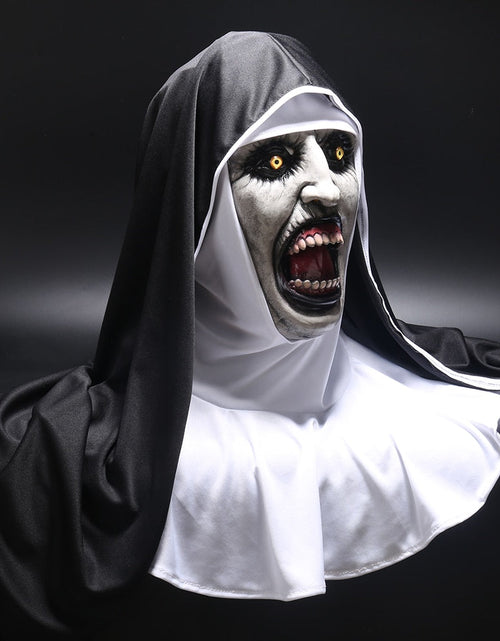 Load image into Gallery viewer, The Nun Horror Mask Cosplay Valak Scary Latex Masks with Headscarf Veil Hood Full Face Helmet Horror Costume Halloween Prop
