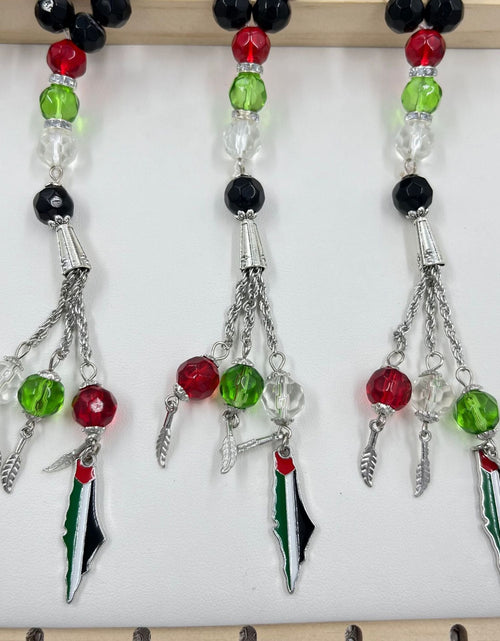 Load image into Gallery viewer, 33 prayer beads in Palestinian flag colored crystal glass
