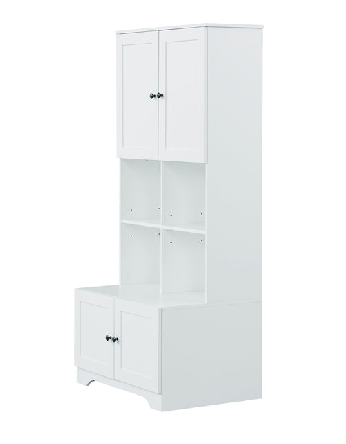 Load image into Gallery viewer, Bathroom storage cabinet, 4-door independent cabinet, adjustable shelf, open multi-layer shelf, white

