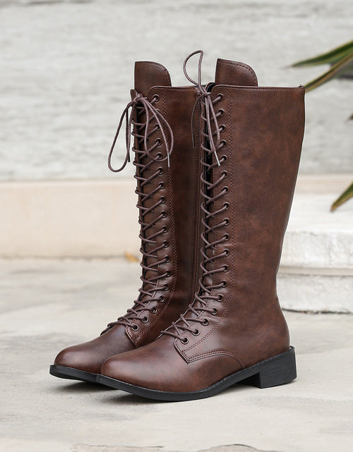 Load image into Gallery viewer, Women’s Round Toe Lace-Up Knee-High Boots – Stylish Casual Long Boots
