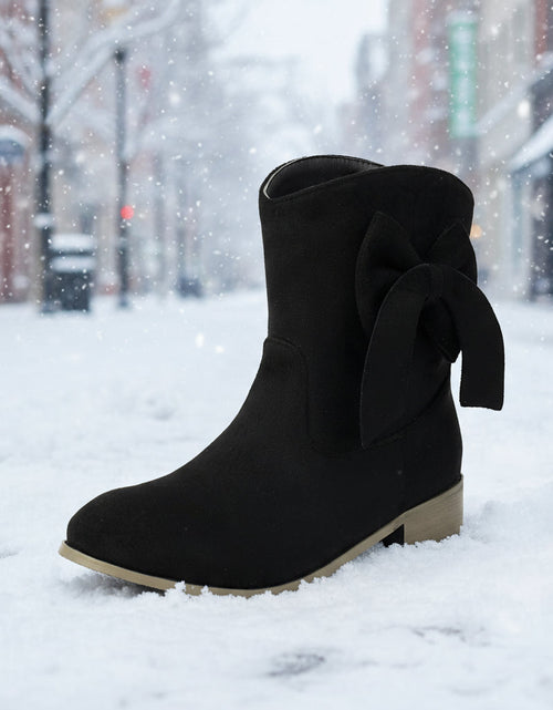 Load image into Gallery viewer, Women’s Low Heel Suede Bow Boots | Large Size Casual Winter Ankle Boots
