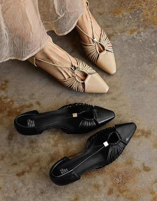 Load image into Gallery viewer, Women's Handmade Full-Grain Leather Strappy Low-Heel Sandals, Pointed-Toe Mary Jane Cutout Flats
