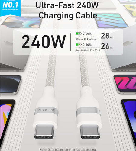 Anker USB-C to USB-C Cable (3 ft / 6 ft, 240W, Upcycled-Braided)