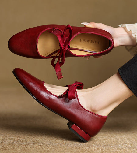 Women’s Vintage French Style Low Heel Leather Shoes
