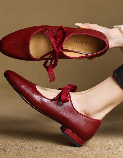 Load image into Gallery viewer, Women’s Vintage French Style Low Heel Leather Shoes
