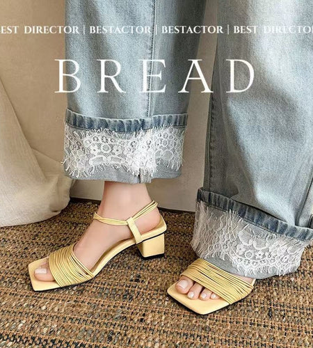 Women's Square-Toe Block Heel Sandals – Multi-Strap Ankle Wrap Mid-Heel Shoes with Pigskin Lining