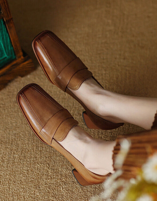 Load image into Gallery viewer, Women's Sheepskin Square Toe Chunky Heel Pumps – Retro High Heel Dress Shoes
