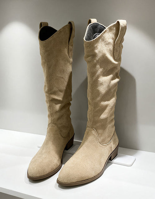 Load image into Gallery viewer, Chunky Heel Suede High-Top Riding Boots Women
