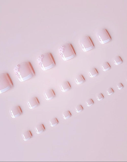 Load image into Gallery viewer, ZIFANHU 24 Pcs White French Press On Toenails Pink Flower Design Plastic

