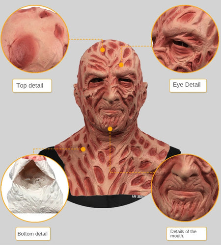Freddy horror mask, full face headgear, makeup ball, scary demon, funny face, Halloween party, parody props