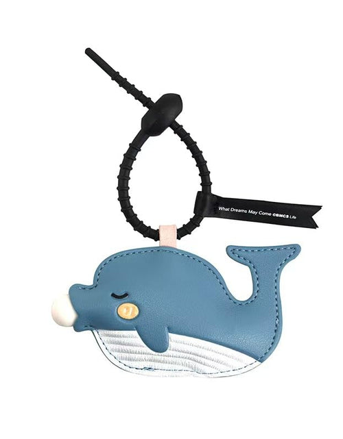 Load image into Gallery viewer, YUEAALK Blue PU Leather Bag Charm Keyring Animal Print Minimalist Womens
