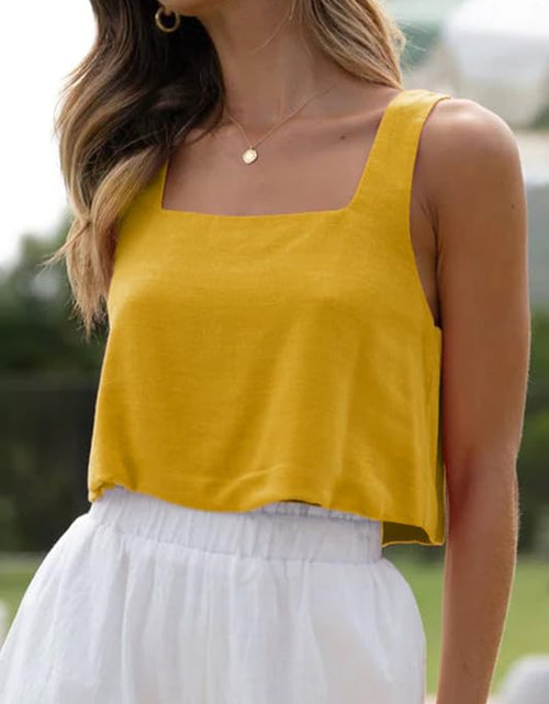 Load image into Gallery viewer, Allimy Women's Square Neck Sleeveless Crop Tank Top Yellow Size M
