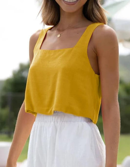 Load image into Gallery viewer, Allimy Women's Square Neck Sleeveless Crop Tank Top Yellow Size M
