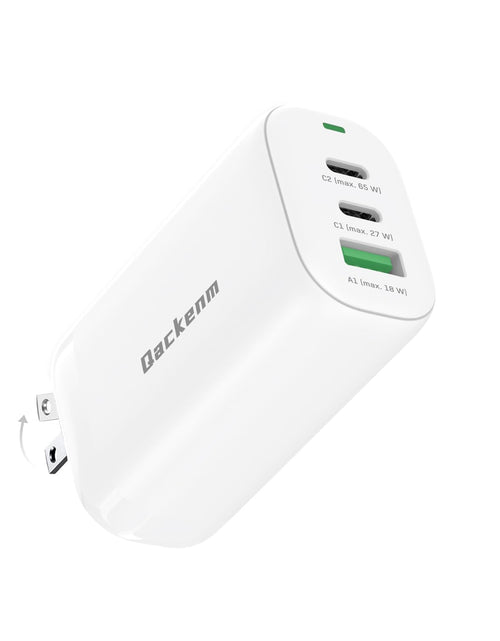 Load image into Gallery viewer, Qackenm 65W 3-Port GaN USB C Charger Foldable Fast Charging White
