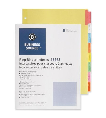 Business Source Insertable Tab Ring Binder Indexes 1.5" Tabs 11x8.5 Multi 25ct