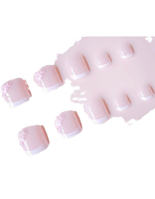 Load image into Gallery viewer, ZIFANHU 24 Pcs White French Press On Toenails Pink Flower Design Plastic
