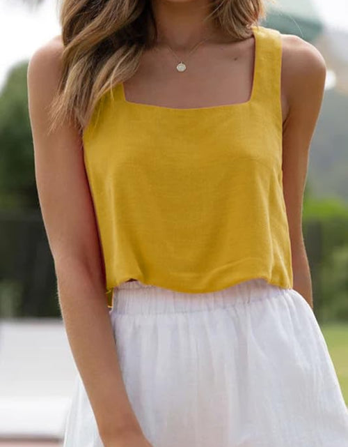 Load image into Gallery viewer, Allimy Women's Square Neck Sleeveless Crop Tank Top Yellow Size M
