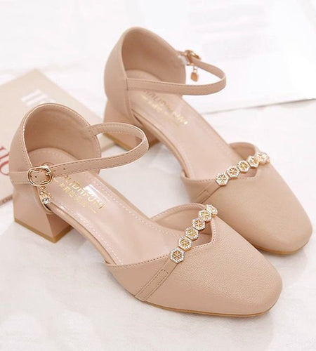 Women's Mid-Heel Slingback Pumps – Square Toe Buckle Strap