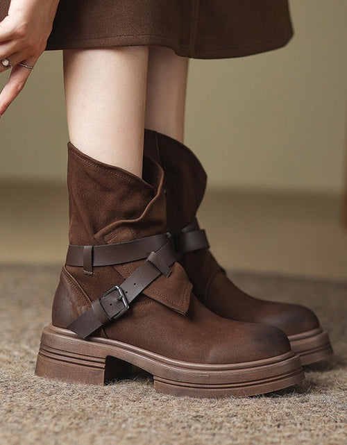 Load image into Gallery viewer, Women’s Brown Retro British-Style Ankle Boots | Autumn Winter Boots
