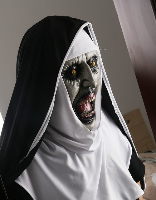 Load image into Gallery viewer, The Nun Horror Mask Cosplay Valak Scary Latex Masks with Headscarf Veil Hood Full Face Helmet Horror Costume Halloween Prop
