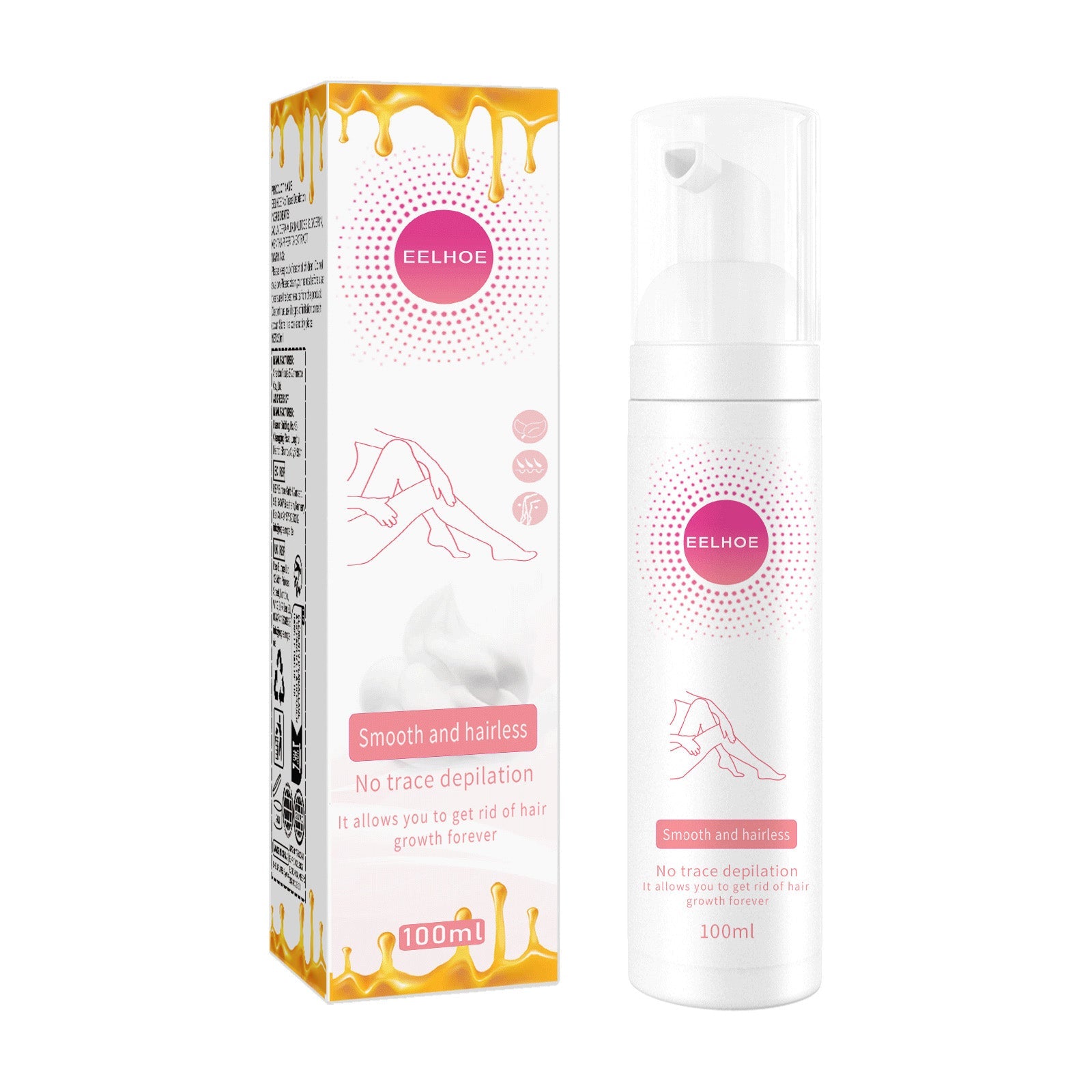EELHOE Honey Mousse Hair Removal Spray, Full Body Hair Removal Armpit Hair Leg Hair Foam Mild Skin Friendly Does Not Stimulate