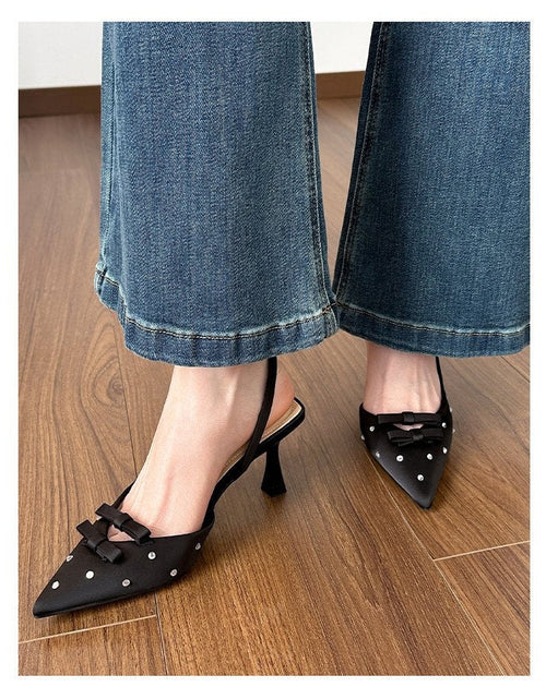 Load image into Gallery viewer, Women's Closed Toe Slingback Stiletto Heels – Bowknot &amp; Rhinestone Sandals
