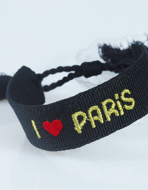 Load image into Gallery viewer, Embroidered Eiffel Tower ethnic style woven ribbon wrist strap Paris Sports Games wristband souvenir from France
