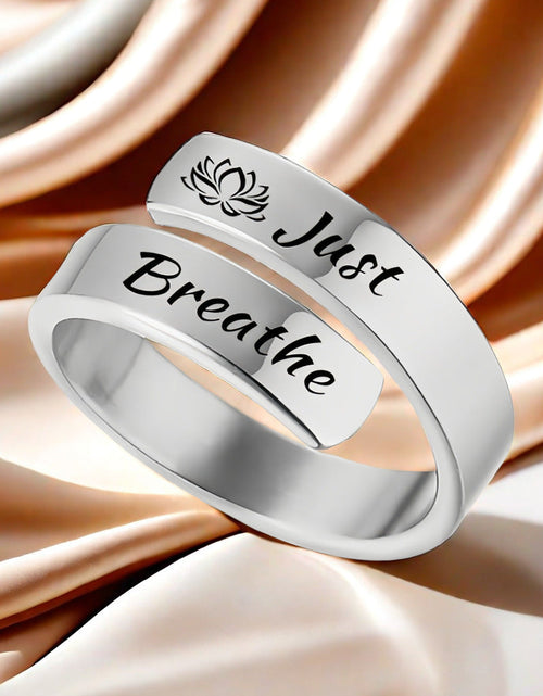 Load image into Gallery viewer, Open mouth jewelry for women Just Breathe letter ring engraved lotus titanium steel jewelry for men
