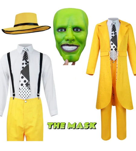 The Mask Cosplay Costume Halloween Carrey Cosplay Uniform Anime Costumes Yellow Trench Hat Carnival Party Jim Clown Mask for Men