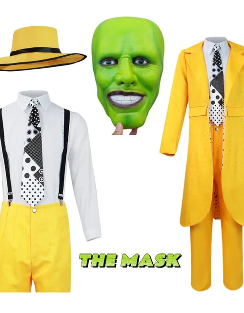 Load image into Gallery viewer, The Mask Cosplay Costume Halloween Carrey Cosplay Uniform Anime Costumes Yellow Trench Hat Carnival Party Jim Clown Mask for Men
