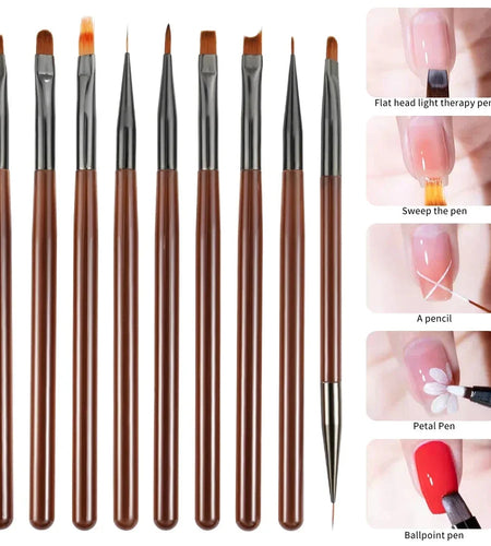 9PCS UV Gel Nail Brush Liner DIY Painting Pen Manicure Acrylic Drawing Brush for Nail Art Design Nails Tip Display Painting Tool