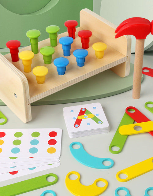 Load image into Gallery viewer, Christmas toy gift 2-in-1 pile driving platform children's puzzle color certification matching fun and creative versatile set of column puzzle toys
