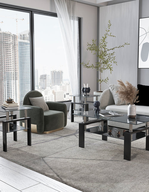 Load image into Gallery viewer, Set of 2, Modern Tempered Glass Tea Table Coffee Table End Table, Square Table for Living Room, Black
