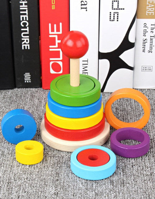 Load image into Gallery viewer, Wooden geometric circular stacking building blocks children's early education puzzle rainbow tower assembly Christmas toy gift
