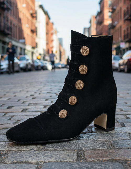 Load image into Gallery viewer, Women’s Retro Suede Chunky-Heel Side-Zip Ankle Boots
