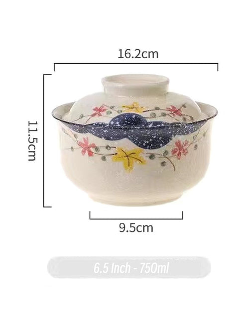 Load image into Gallery viewer, 6.5 inch instant noodles bowl with cover bento box student underglaze color ceramic suit Lamian Noodles bowl canteen tableware
