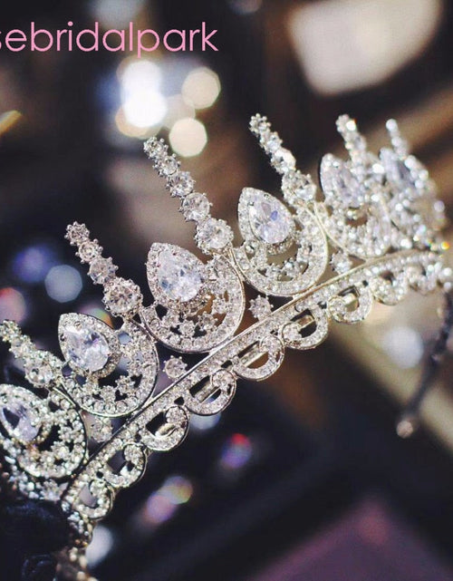Load image into Gallery viewer, Rosebridalpark Zircon Gorgeous Bridal Wedding Hair Accessories Tiara Big Cubic Zirconia Crown Headband For Bridesmaid t997
