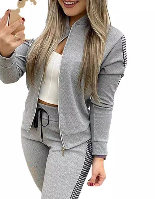 Load image into Gallery viewer, Autumn and Winter New Long Style Sports and Leisure Zipper Splicing Grid Set for Women's Clothing
