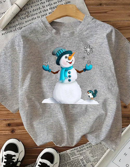 Load image into Gallery viewer, Snowman Cotton Women's Short Sleeve Fashion Style Top American Christmas New Arrival
