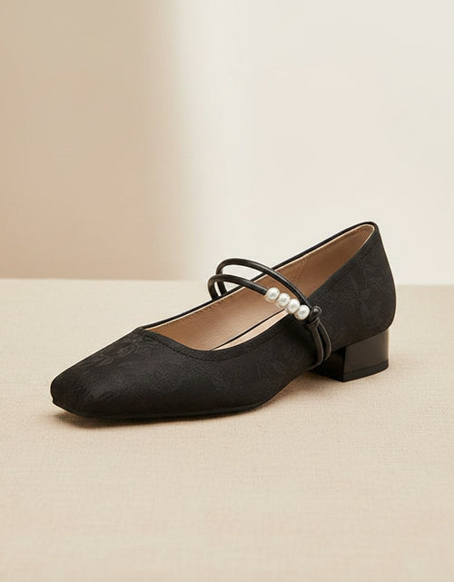 Load image into Gallery viewer, Women's Chinese-Style Satin Square-Toe Slip-On Flats – Beaded Buckle Low-Heel Shoes
