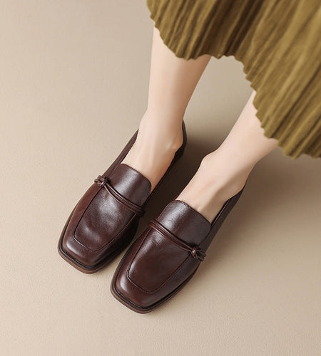 Women’s Retro Minimalist Mid-Heel Leather Shoes