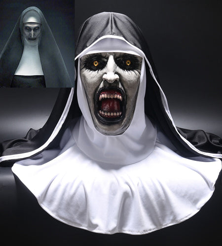 The Nun Horror Mask Cosplay Valak Scary Latex Masks with Headscarf Veil Hood Full Face Helmet Horror Costume Halloween Prop