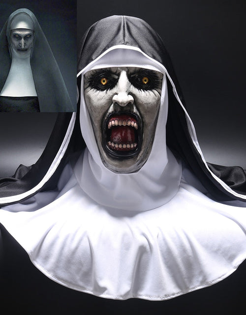 Load image into Gallery viewer, The Nun Horror Mask Cosplay Valak Scary Latex Masks with Headscarf Veil Hood Full Face Helmet Horror Costume Halloween Prop
