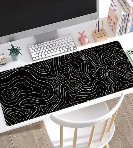 1Pcs Gaming Mouse Pad Large Keyboard Pad 31.5 x 11.8in Topographic Mouse Pad Black and White Mouse Pad for Keyboard with Anti-Sl